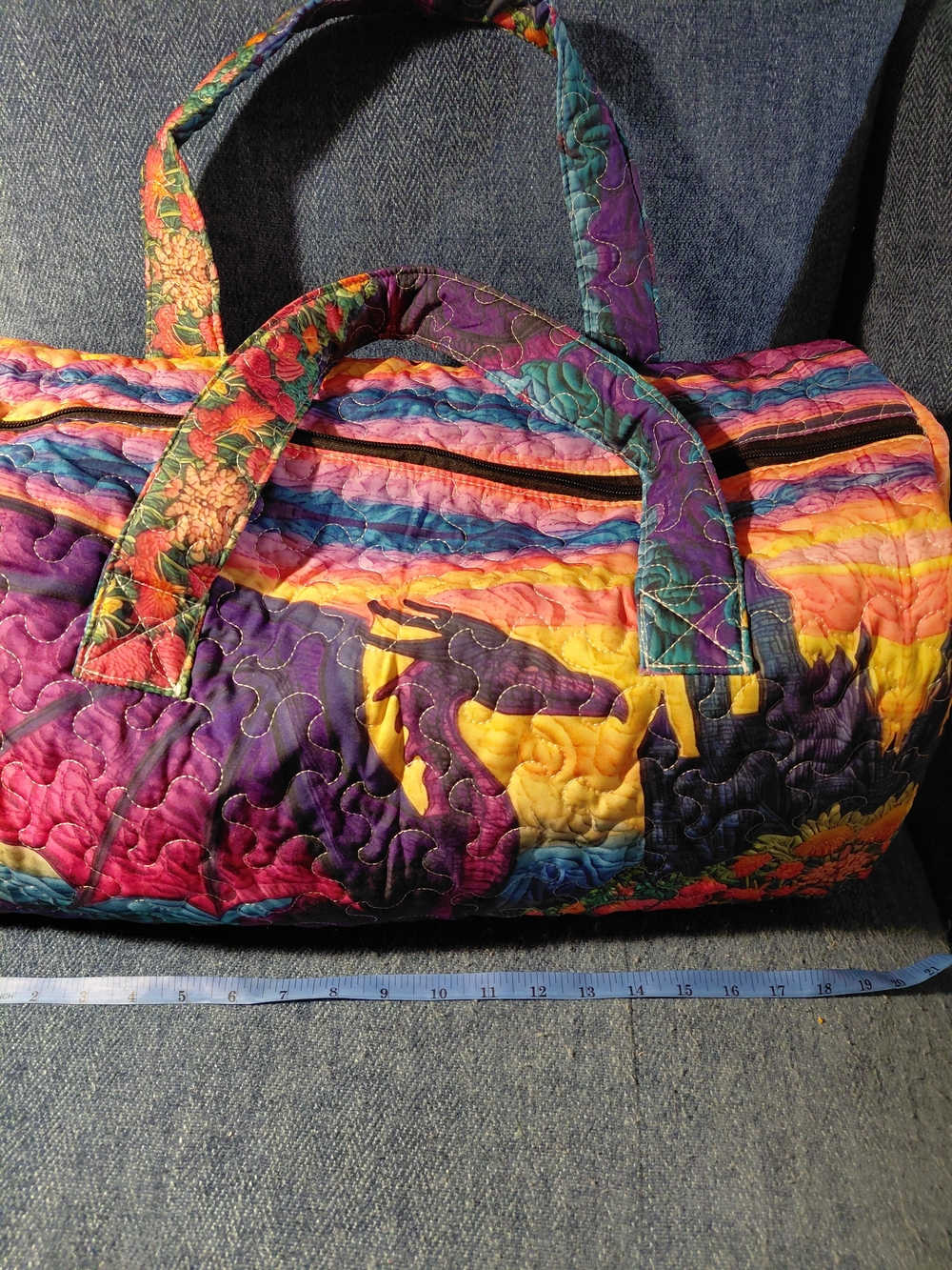 Quilted Multi-Color Travel Duffel Bag - Featuring a Dragon very Colorfuĺ